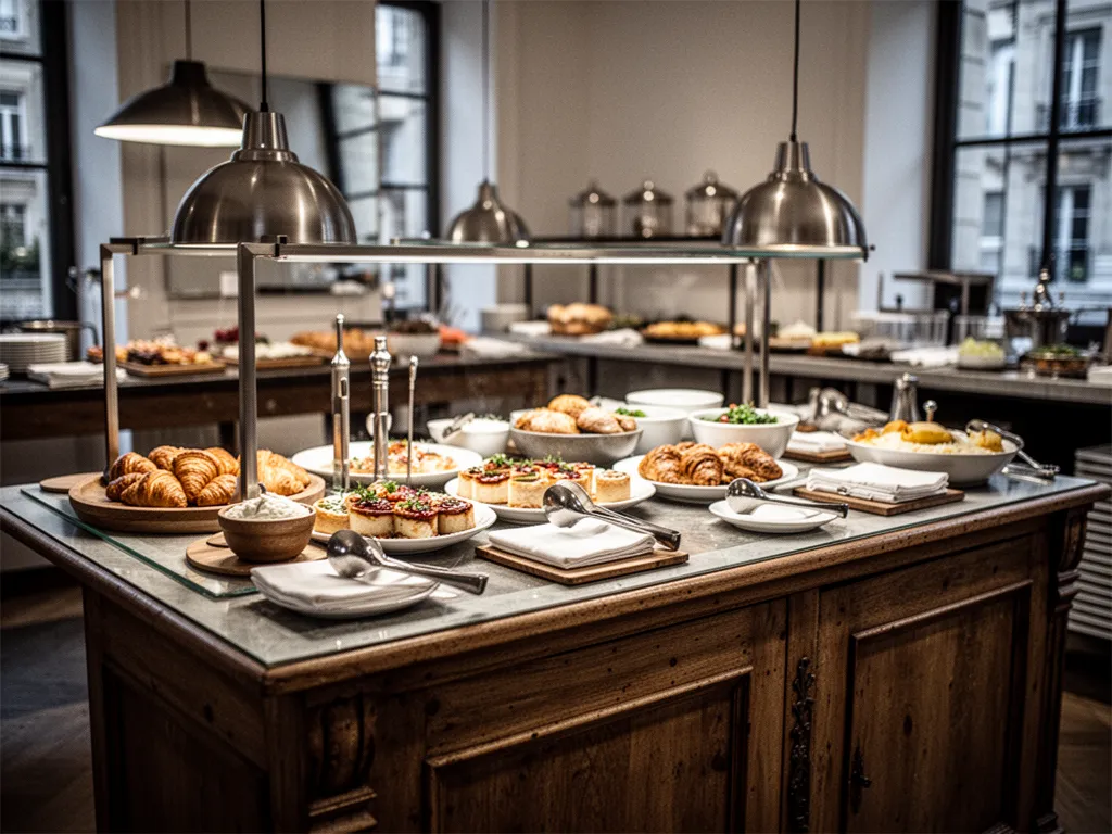 Buffet en bois ancien relooké avec une peinture mate sombre et des poignées dorées modernes, dans un salon clair
