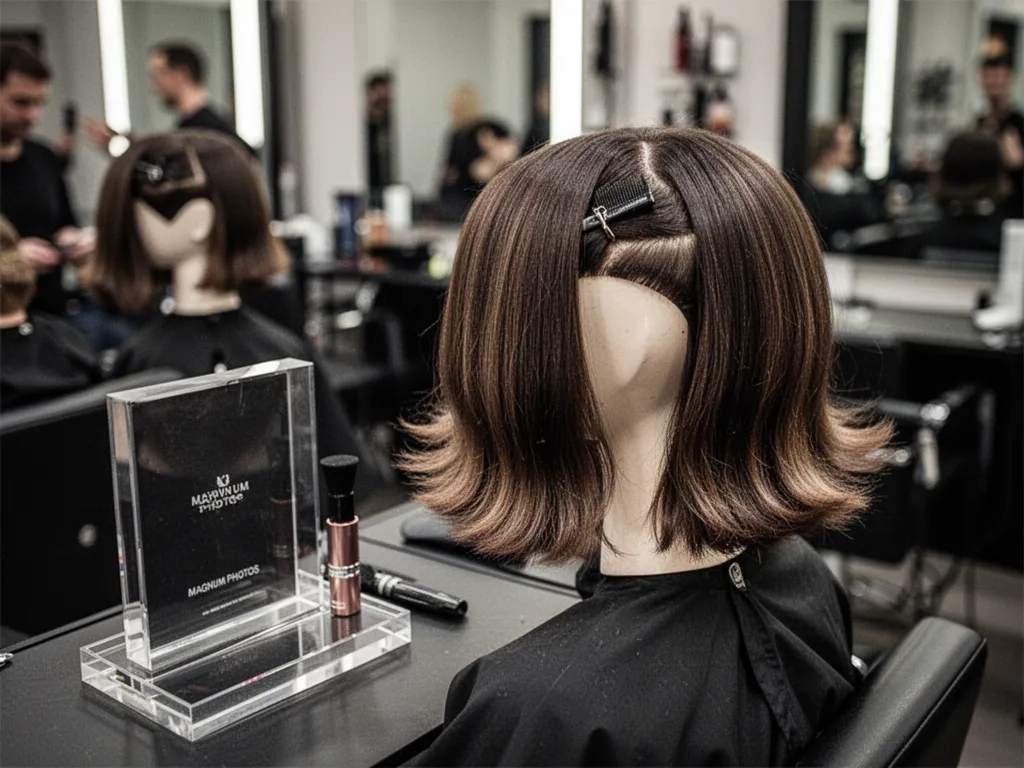 Femme de profil avec un carré mi-long texturé, contour net au niveau des mâchoires et mouvement naturel