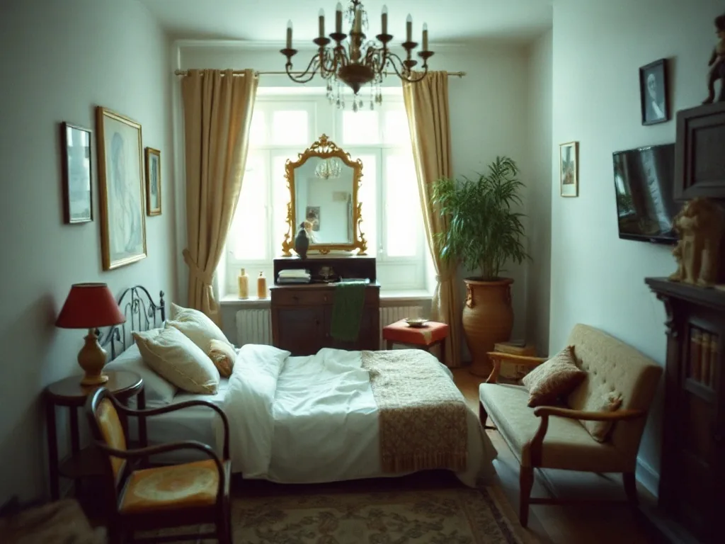 Chambre bohème lumineuse avec tête de lit en rotin, suspension en osier et plaids en lin dans des tons naturels