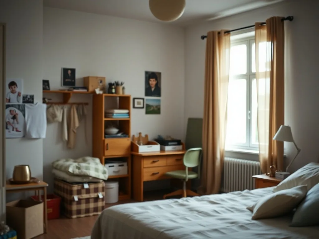 Chambre parentale cosy avec lit en bois, linge de lit en lin froissé et lampe de chevet diffusant une lumière chaude