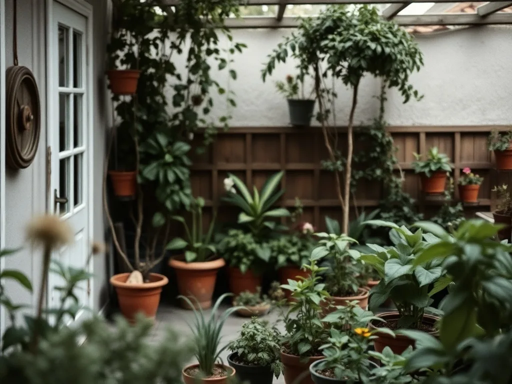 Un petit jardin d'intérieur composé de plantes vertes, d'herbes aromatiques et d'une lampe LED, posé sur un meuble en bois dans un salon lumineux