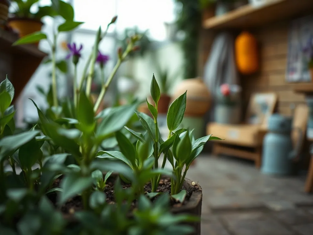 Appartement lumineux avec plusieurs plantes d'intérieur disposées près d'une fenêtre, ambiance naturelle et apaisante