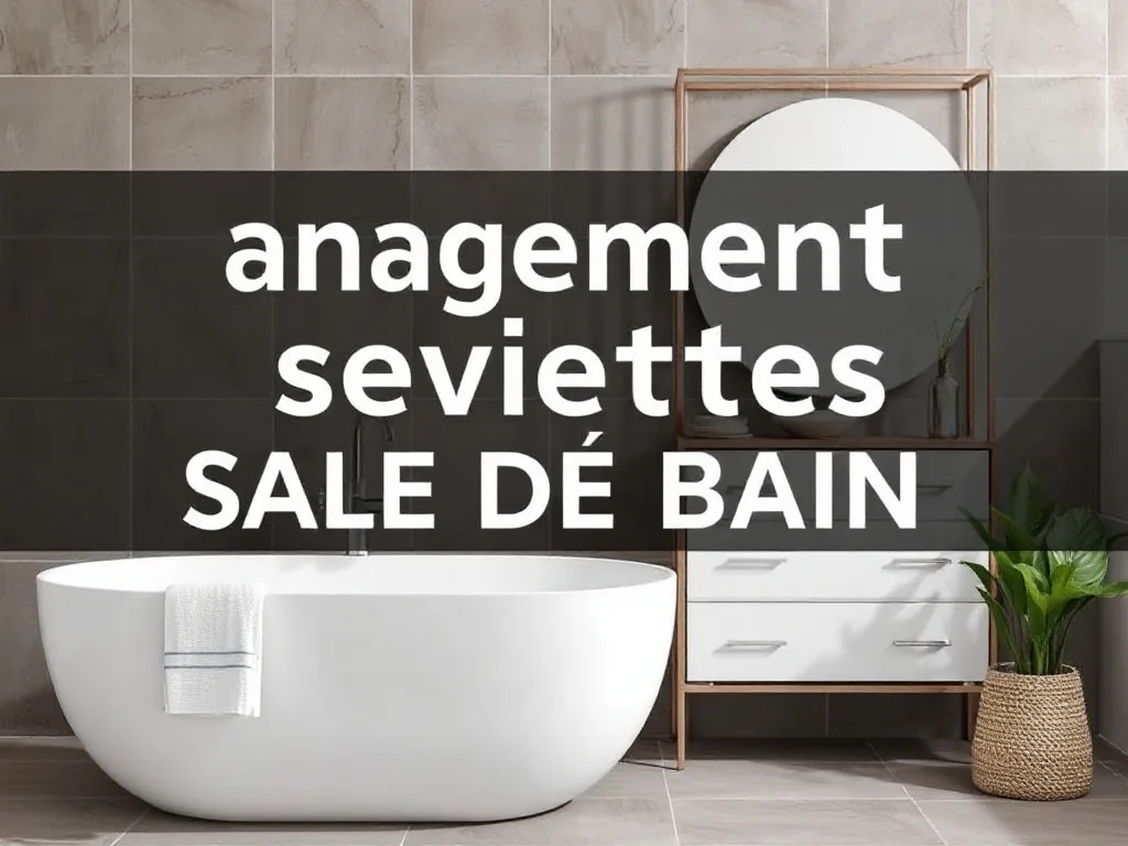 Salle de bain claire avec un porte-serviettes mural en bois clair, paniers en fibres naturelles et serviettes blanches roulées.