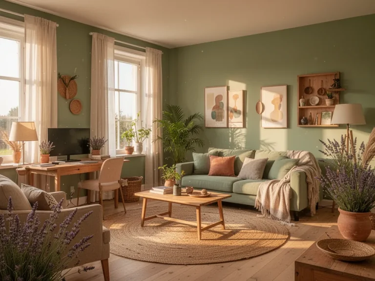 Un bureau lumineux avec une tasse de thé, un carnet ouvert et une plante verte posés près d'une fenêtre