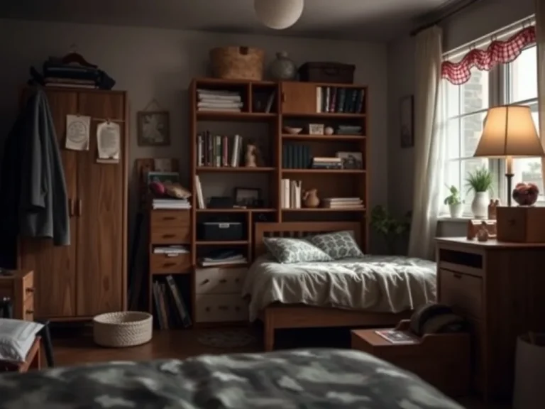Chambre d'ado lumineuse avec un lit mezzanine, un bureau minimaliste et des guirlandes lumineuses