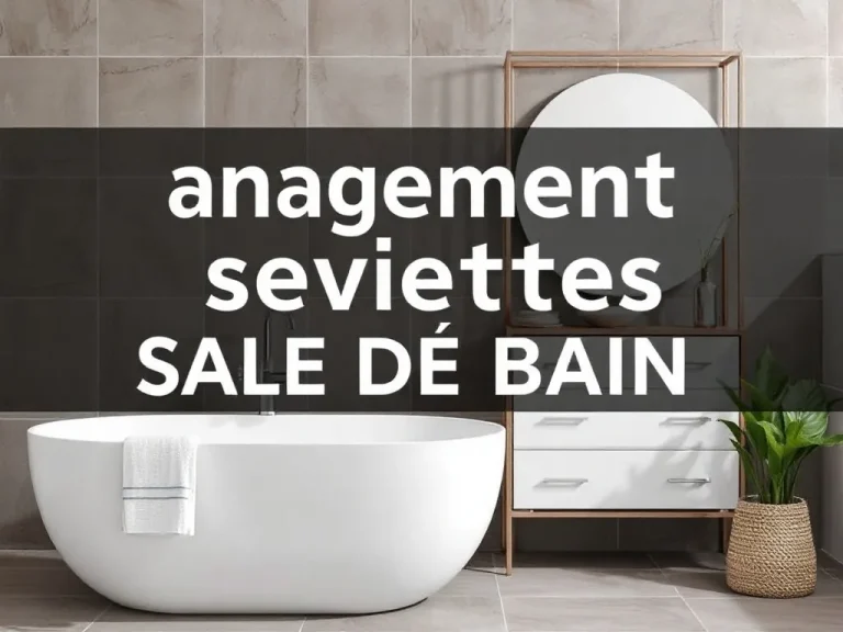 Salle de bain claire avec un porte-serviettes mural en bois clair, paniers en fibres naturelles et serviettes blanches roulées.